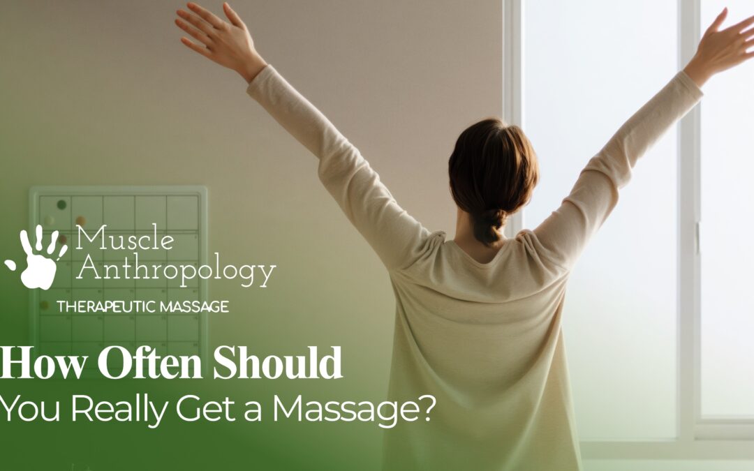 Woman stretching and looking at her calendar. Image also contains Muscle Anthropology logo and the blog title.